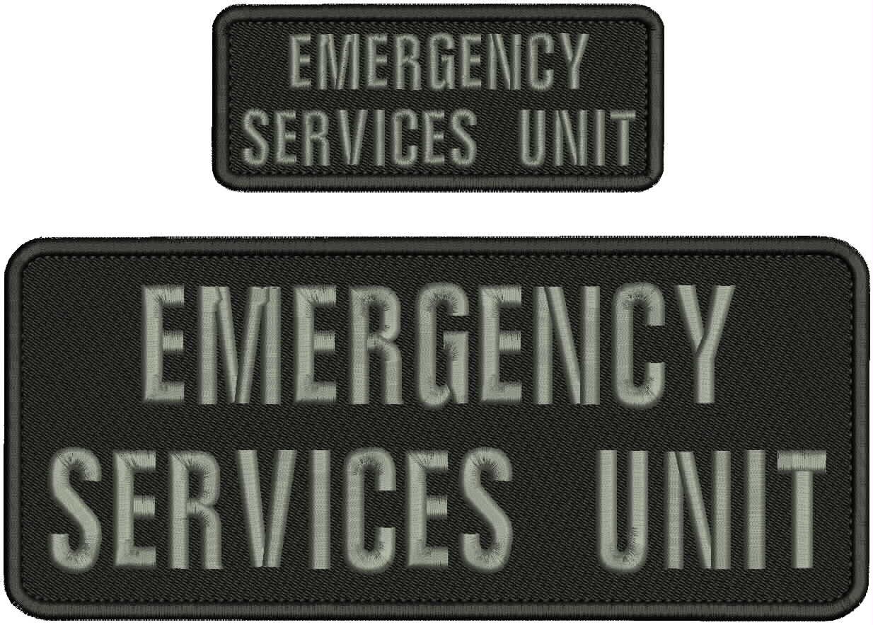 EMERGENCY SERVICES UNIT EMBROIDERY PATCH 4X10 AND 2X5 HOOK ON BACK GRAY ON BLACK