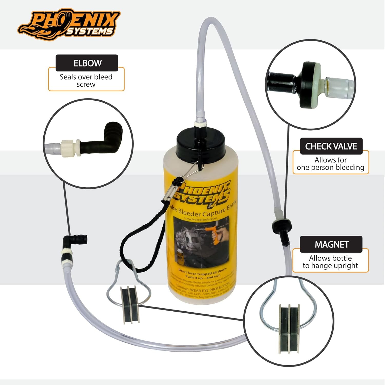 Phoenix Systems 7002-B One-Man Brake Bleeder Capture Bottle with Quick...