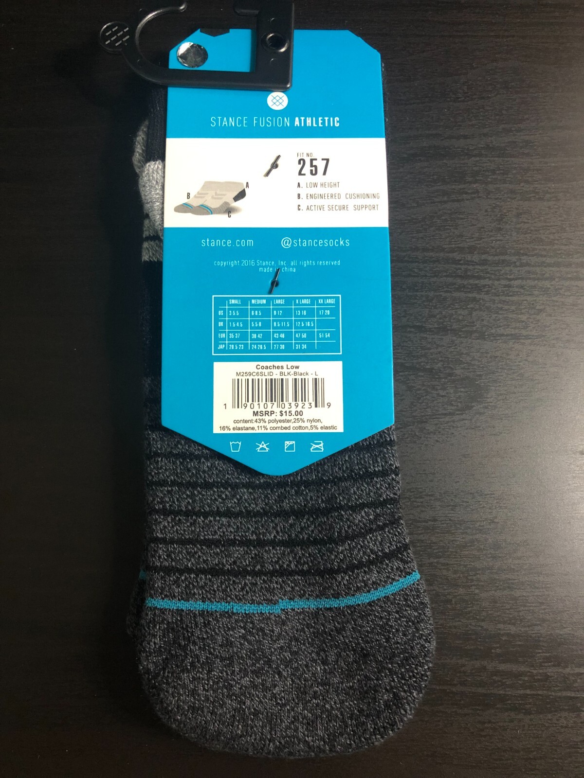 STANCE 257 NBA Basketball Fusion Athletic LOW Cut Men's BLACK Socks Size L 9-12