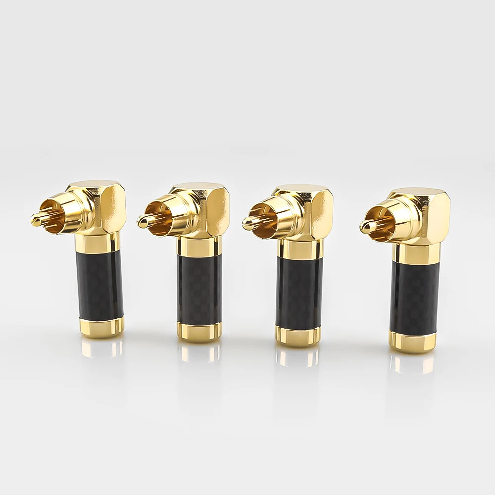 4pcs 90 Degree Gold Plated RCA Plug HIFI Audio RCA Male Signal Cable Connector
