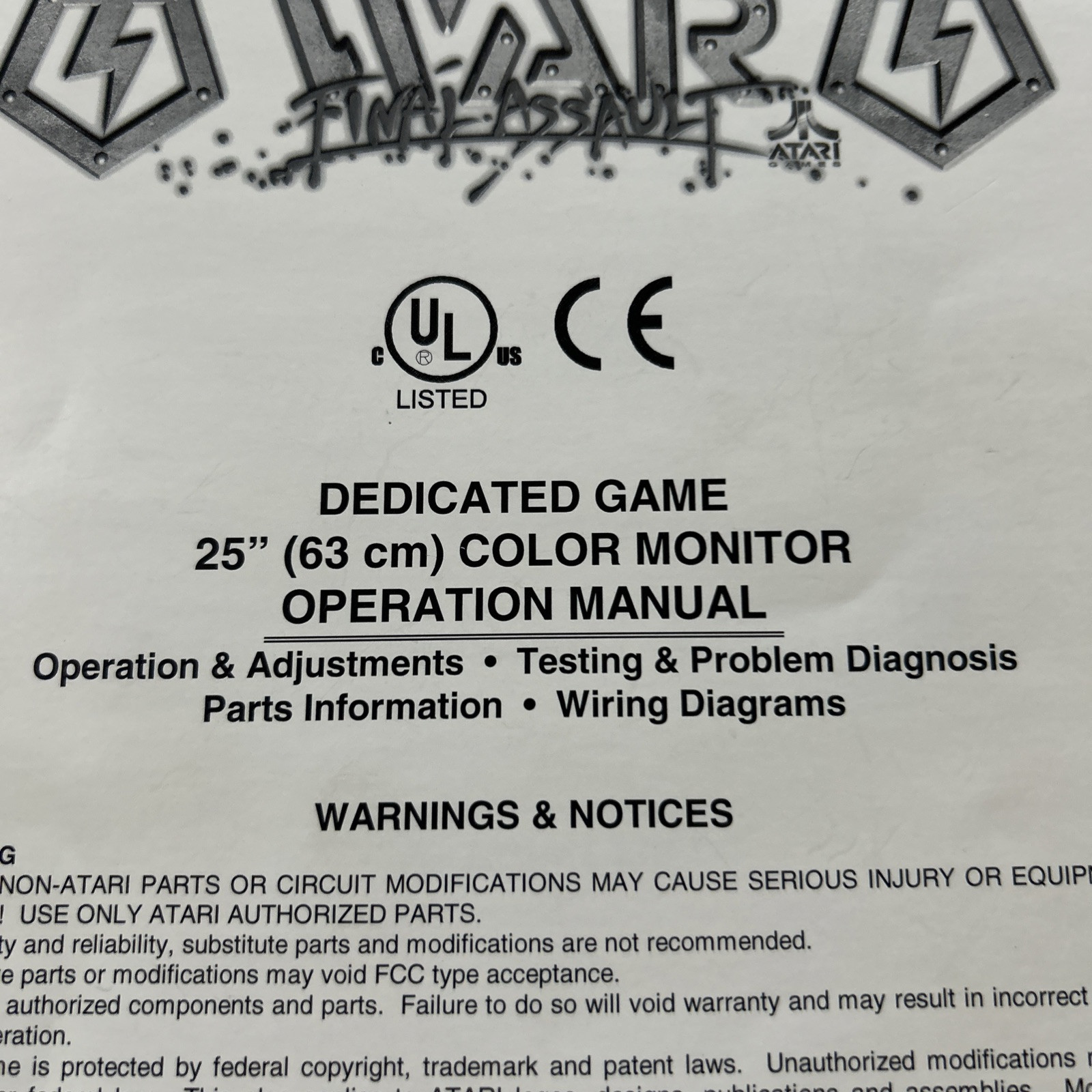 Original Factory War Atari Arcade Video Game Owners Manual