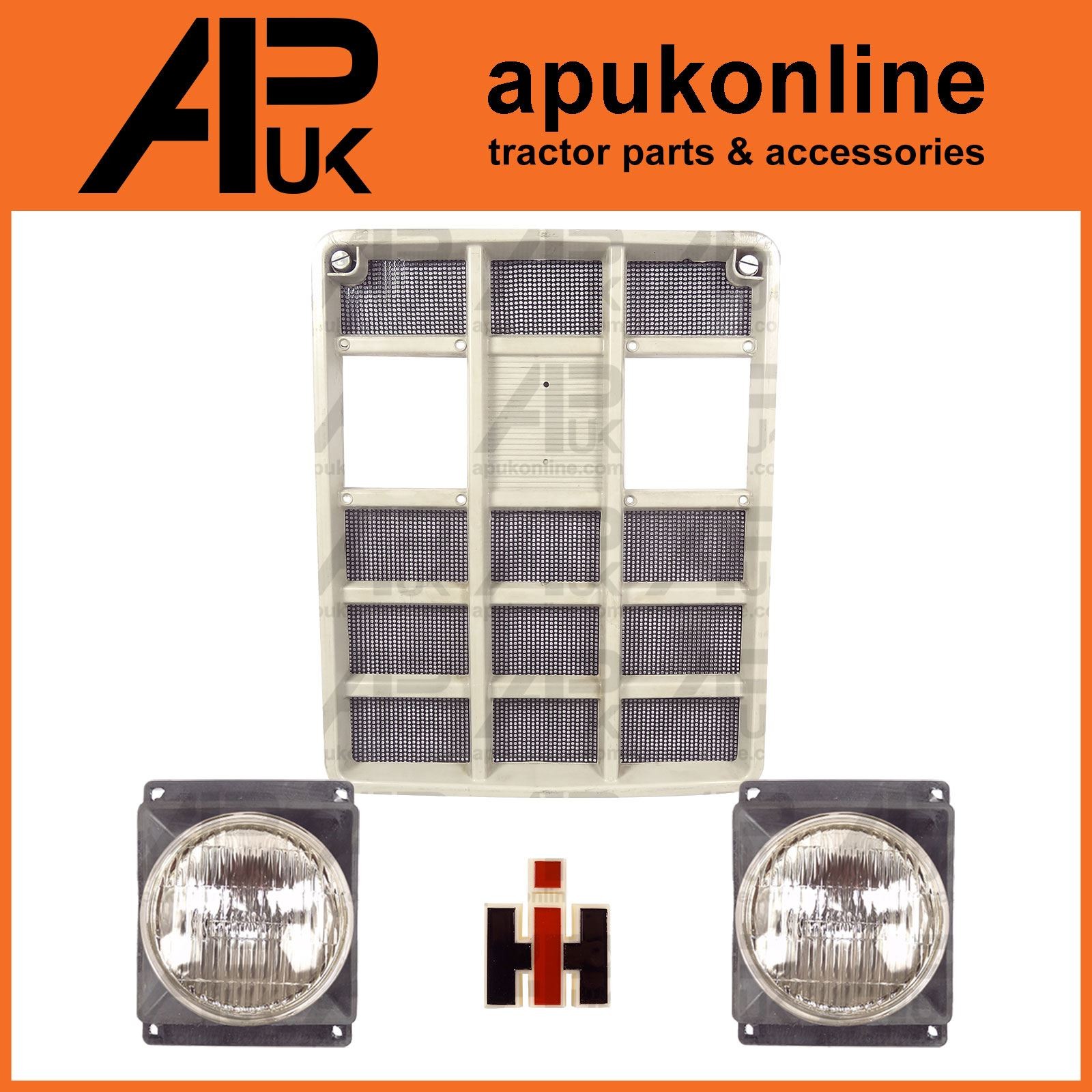 Grill, Badge & Sealed Headlamps for Case International IH 354 364 374 Tractor
