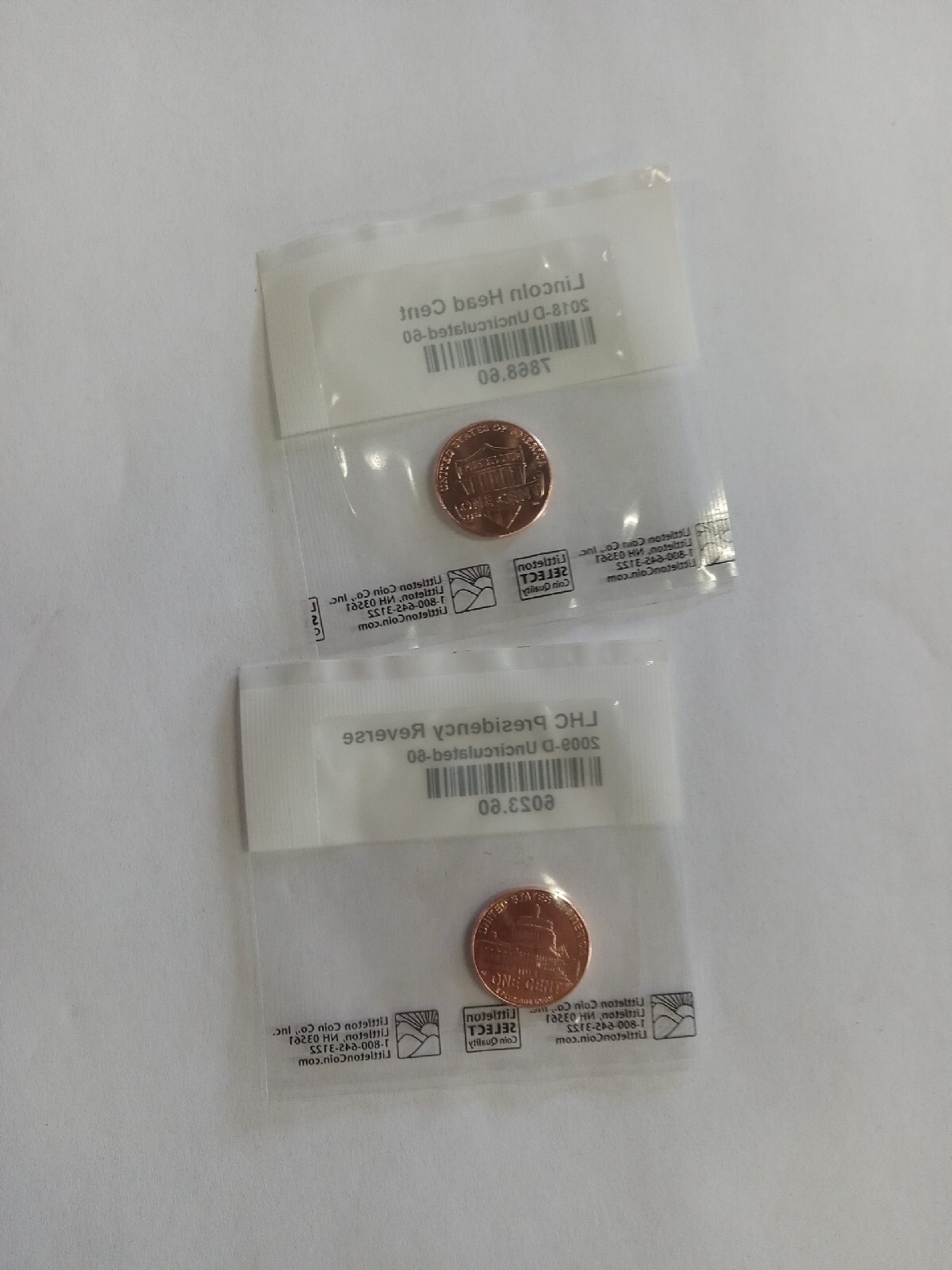 Two 2 2018-D, 2009-D Uncirculated Lincoln Head Cents