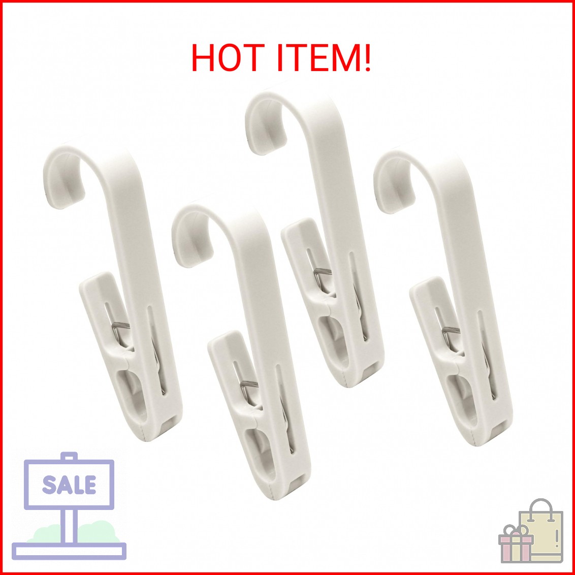 Uenhoy Large Laundry Hooks with Clips 4 Pcs Clothes Pins Heavy Duty, Closet Orga