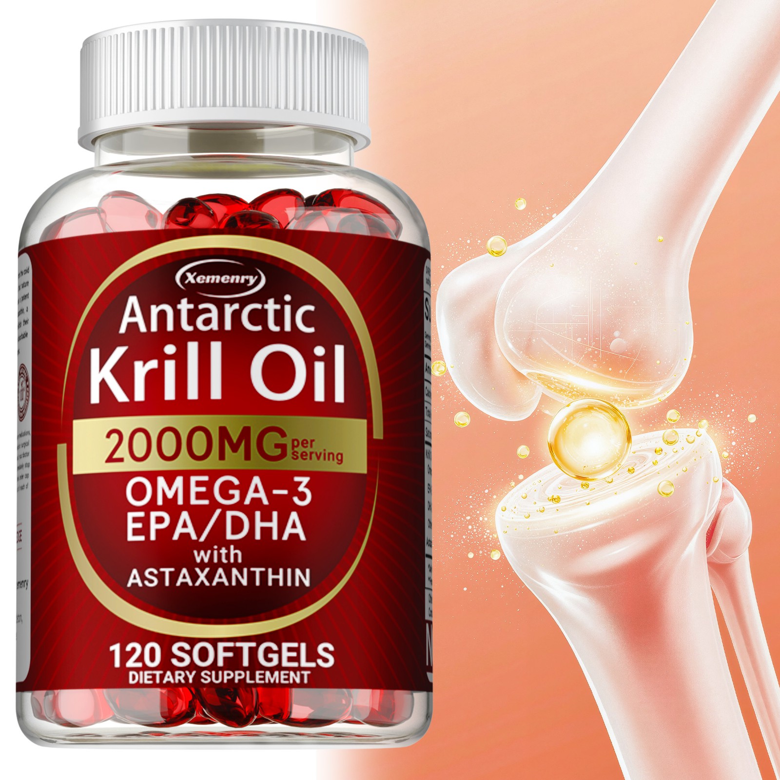 Antarctic Krill Oil 2000mg - Omega-3,EPA, DHA, Astaxanthin,Heart and Skin Health