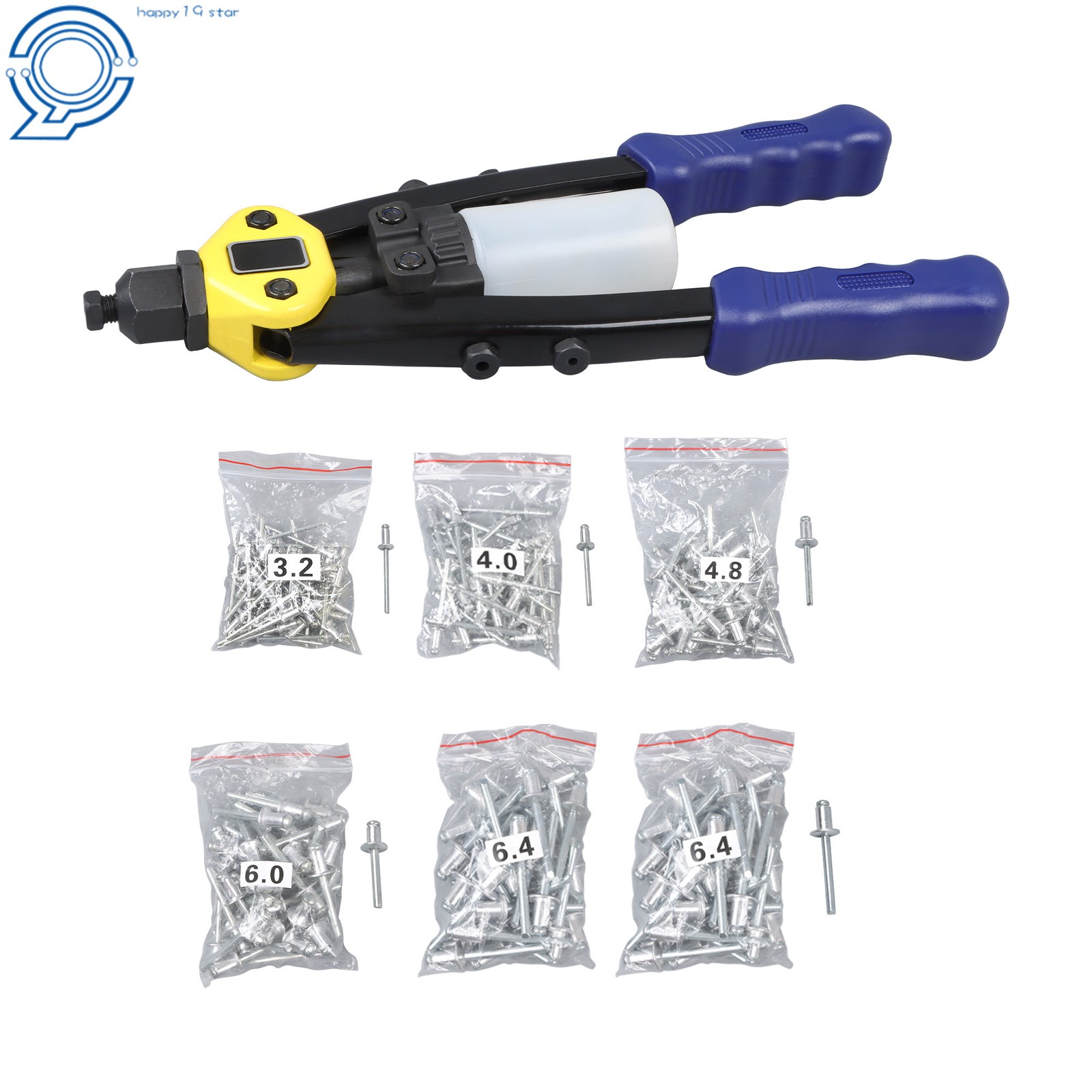 1/4 Pop Rivet Gun Kit with 210Pcs Blind Rivets 13" Hand Riveter Tool 3/32-1/4"