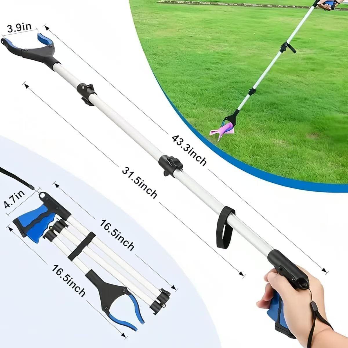 2-Pack Grabber Reacher Tool, 43 Inch Extra Long Steel Foldable Pick up Stick