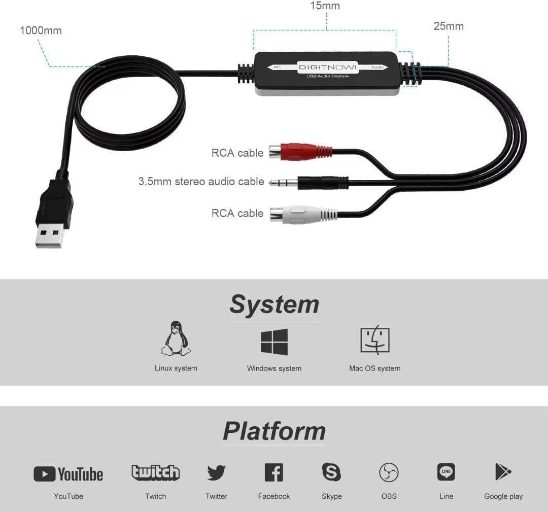 Versatile USB Audio Capture for Vinyl to MP3 Conversion - Mac & Windows Support
