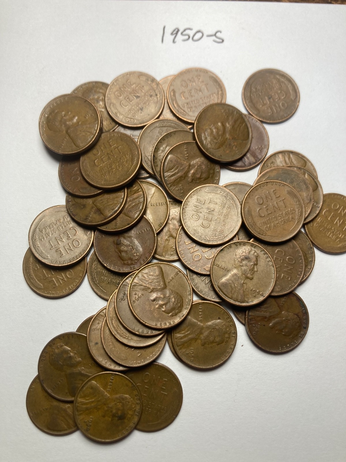 1950-S LINCOLN WHEAT CENT PENNY ROLL, nice condition