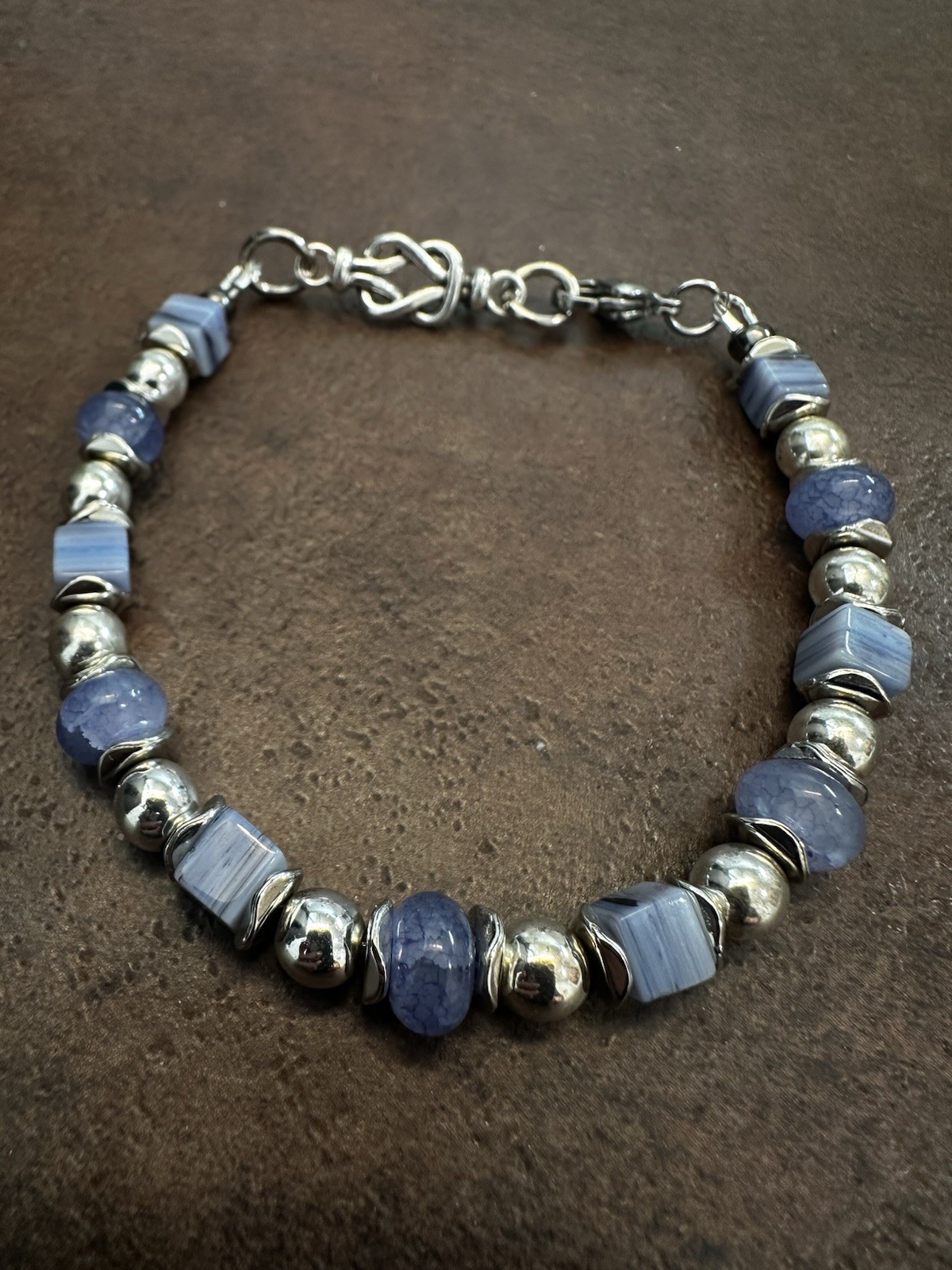 Purple Crackle Quartz Beaded  Bracelet with Silver Accents