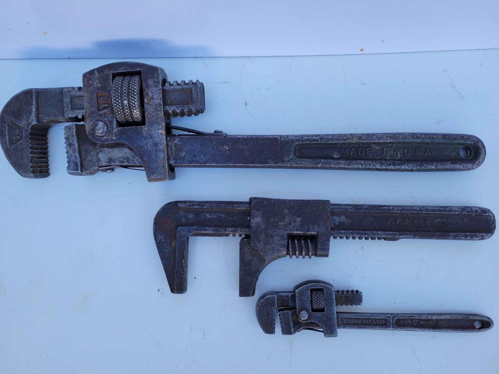 Vintage Pipe Monkey Wrench Lot of 3  Stillson Wallworth New Britain F.T.F. Cleve