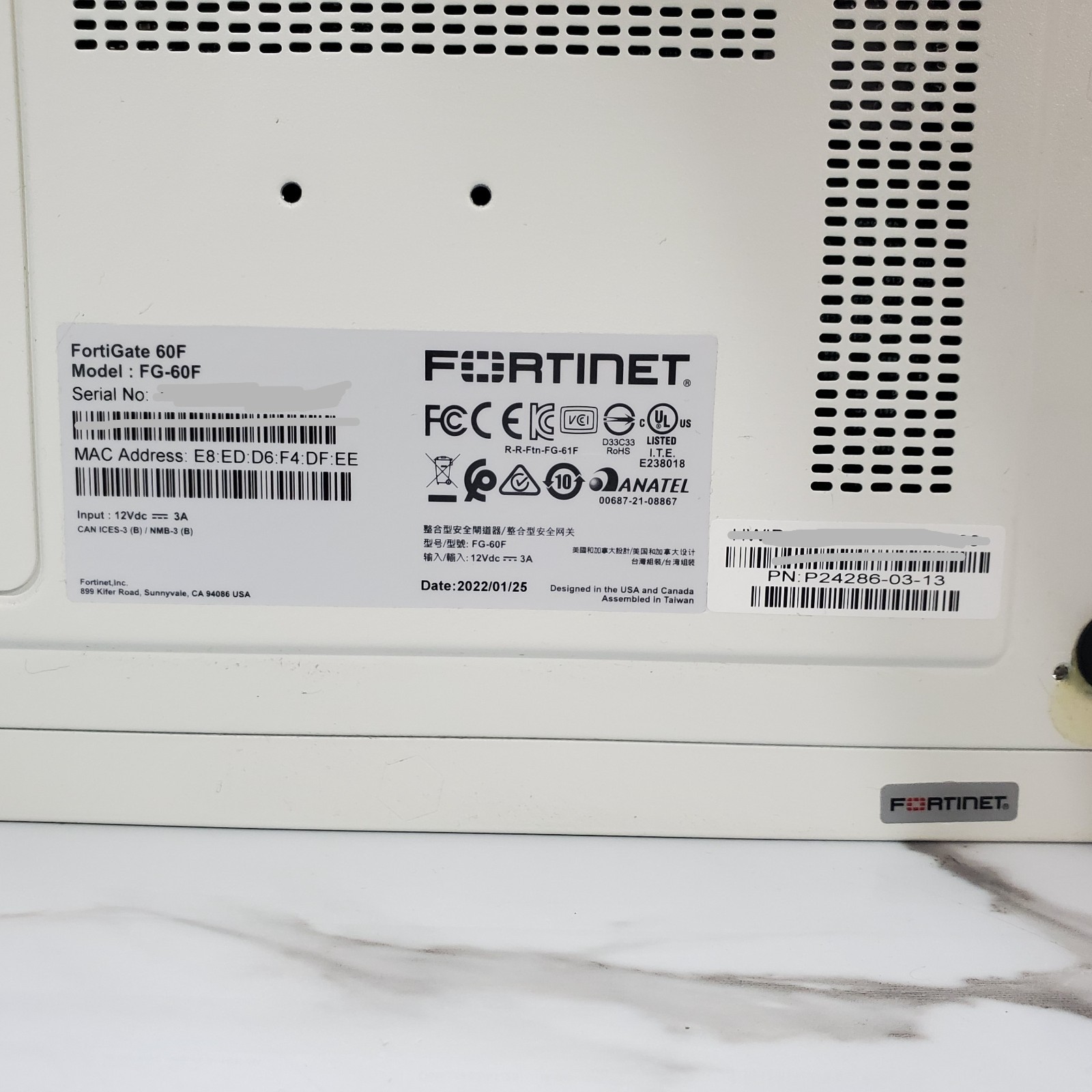 Fortinet FortiGate-60F Network Security Firewall W/ Adaptor
