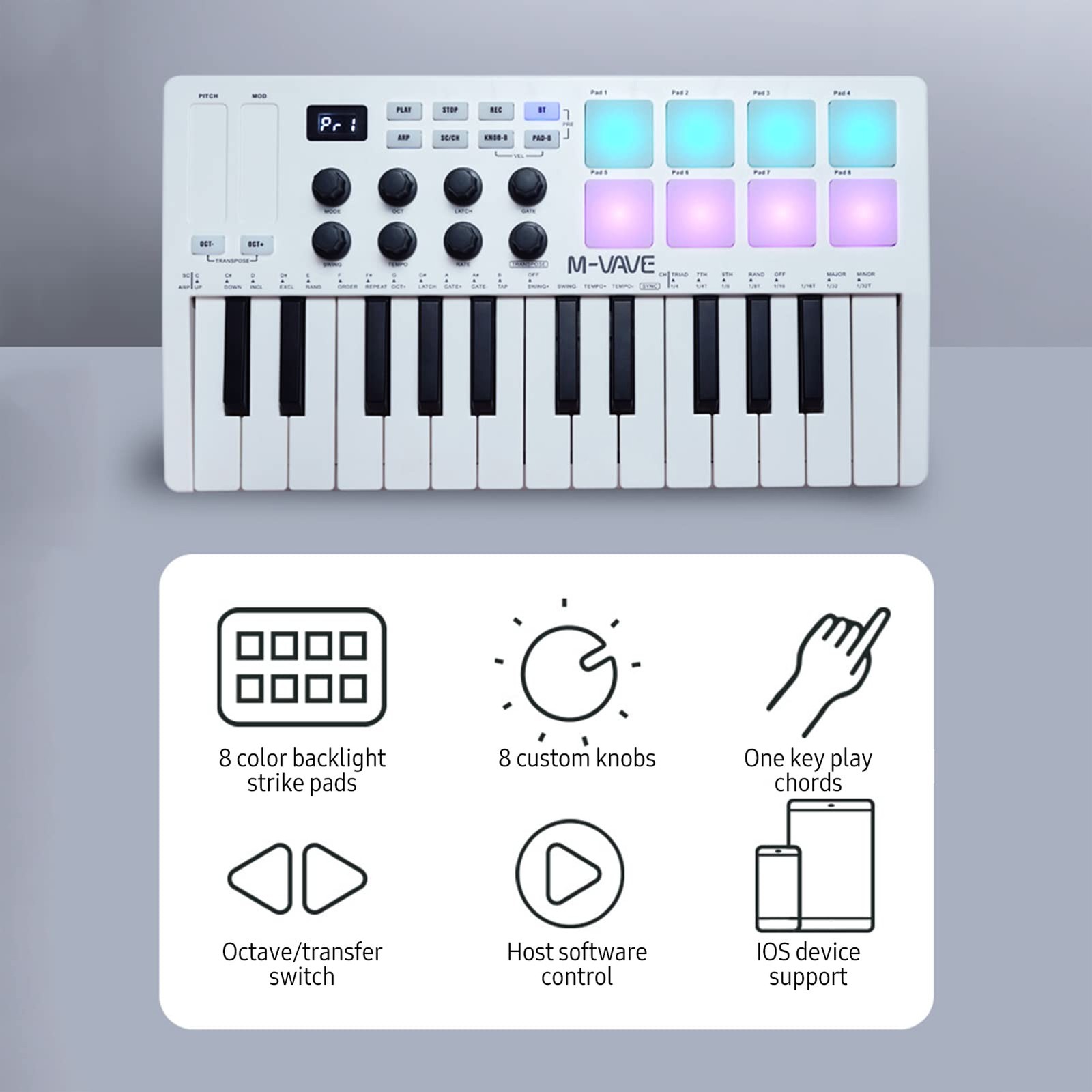 25-Key MIDI Control Keyboard Mini Portable USB Keyboard MIDI Controller with ...