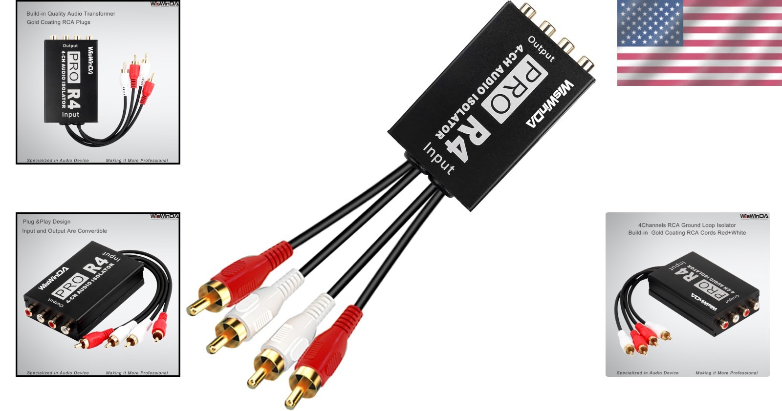 Durable 4-Channel RCA Ground Loop Isolator for Home & Car Audio Systems