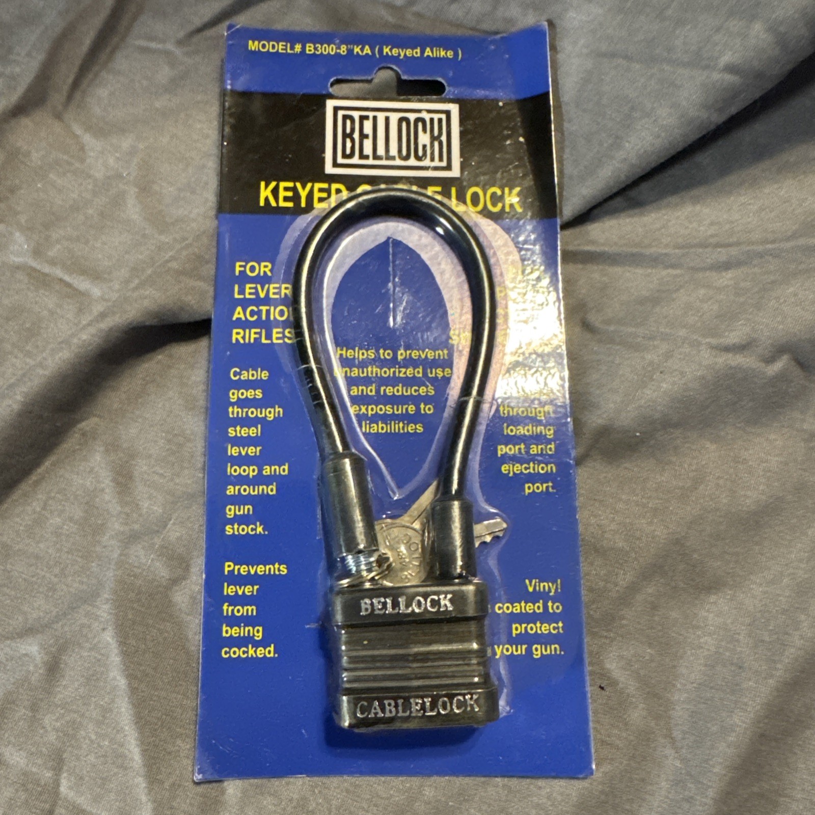 Bellock Keyed Cable Firearm Lock Model B300-8"KA New In Package