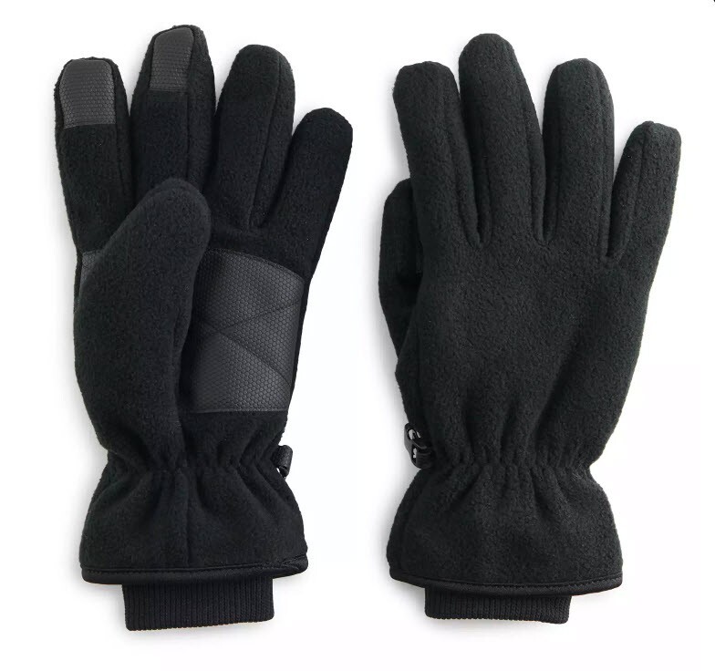 Tek Gear Gloves Men's S/M Black Touch Screen Compatible Microfleece Cuffed NEW