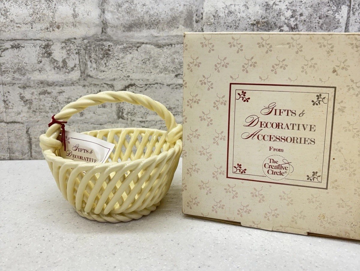 The Creative Circle Gifts And Decorative Accessories Porcelain Basket Cream
