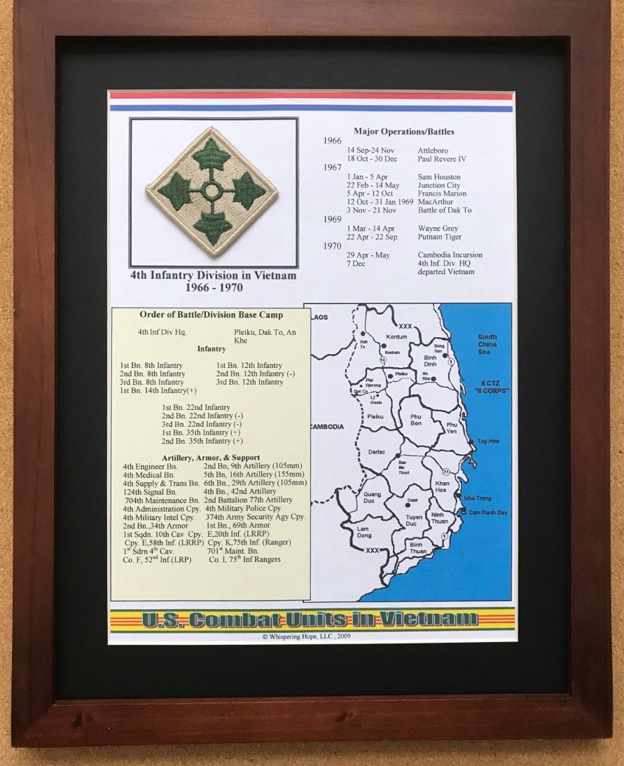 4th Infantry Division In Vietnam, 11" x 14" with Black Matting