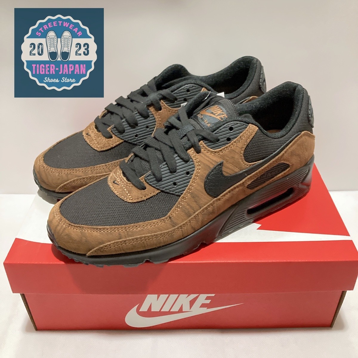 NIKE Air Max 90 Premium IQ0283 281 Light British Tan Velvet Brown Men Shoes