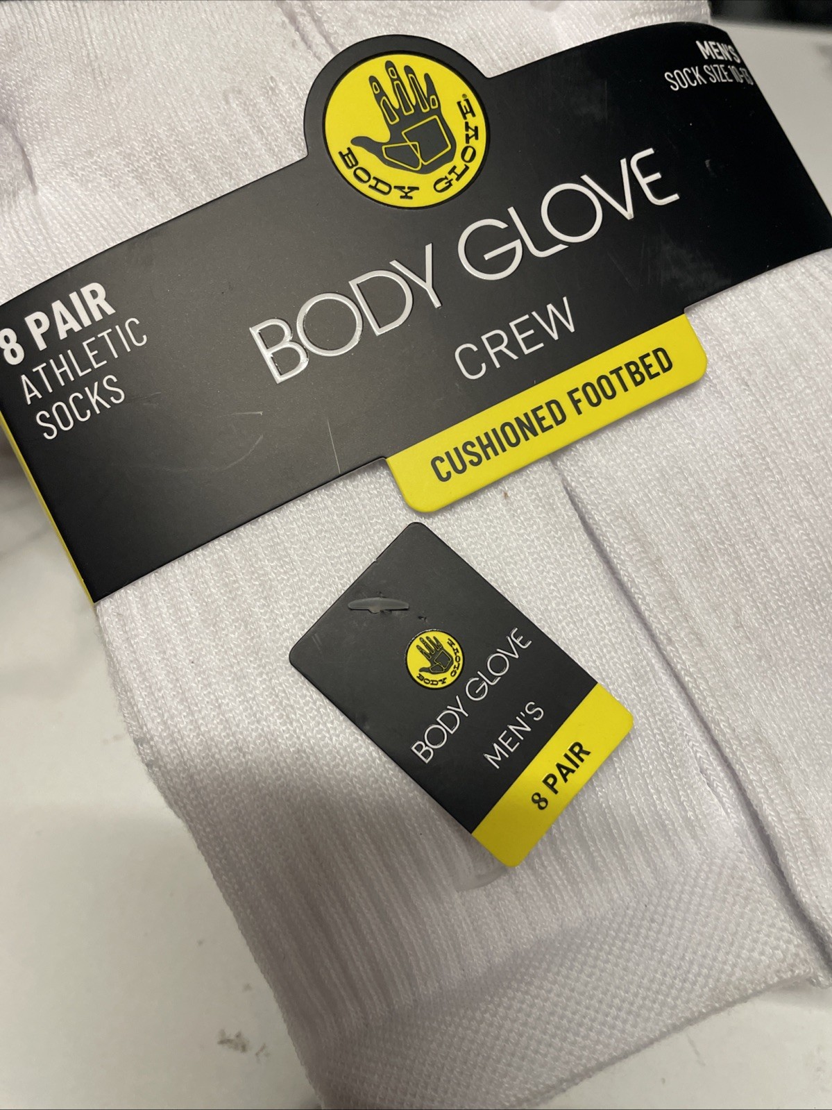 New Mens Body Glove Designer 8 Pack Athletic Cushioned Crew Cut Socks White