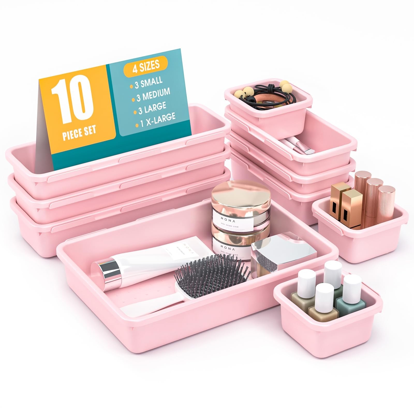 10 PCS Drawer Organizer Set, 4 Size Makeup Drawer Divider Organizer With Non-...