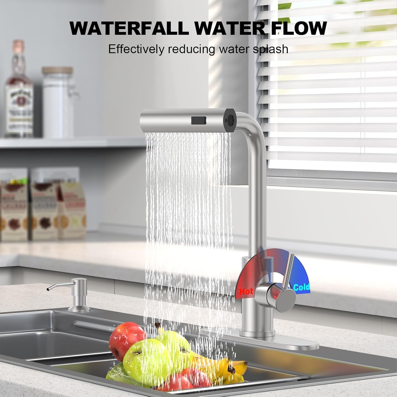 Brushed Nickel Kitchen Faucets with Pull down Sprayer & Soap Dispenser