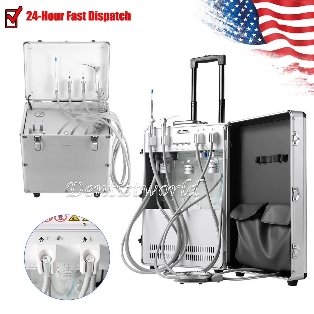 Portable Dental Delivery Unit with Air Compressor Suction System 3-Way Syringe