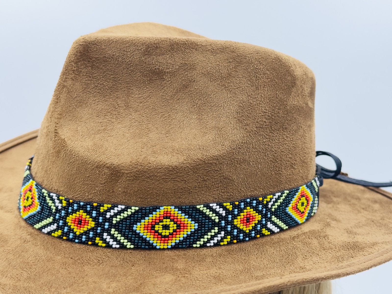 Handmade beaded Black Aztec adjustable Cowboy Rodeo Hatband