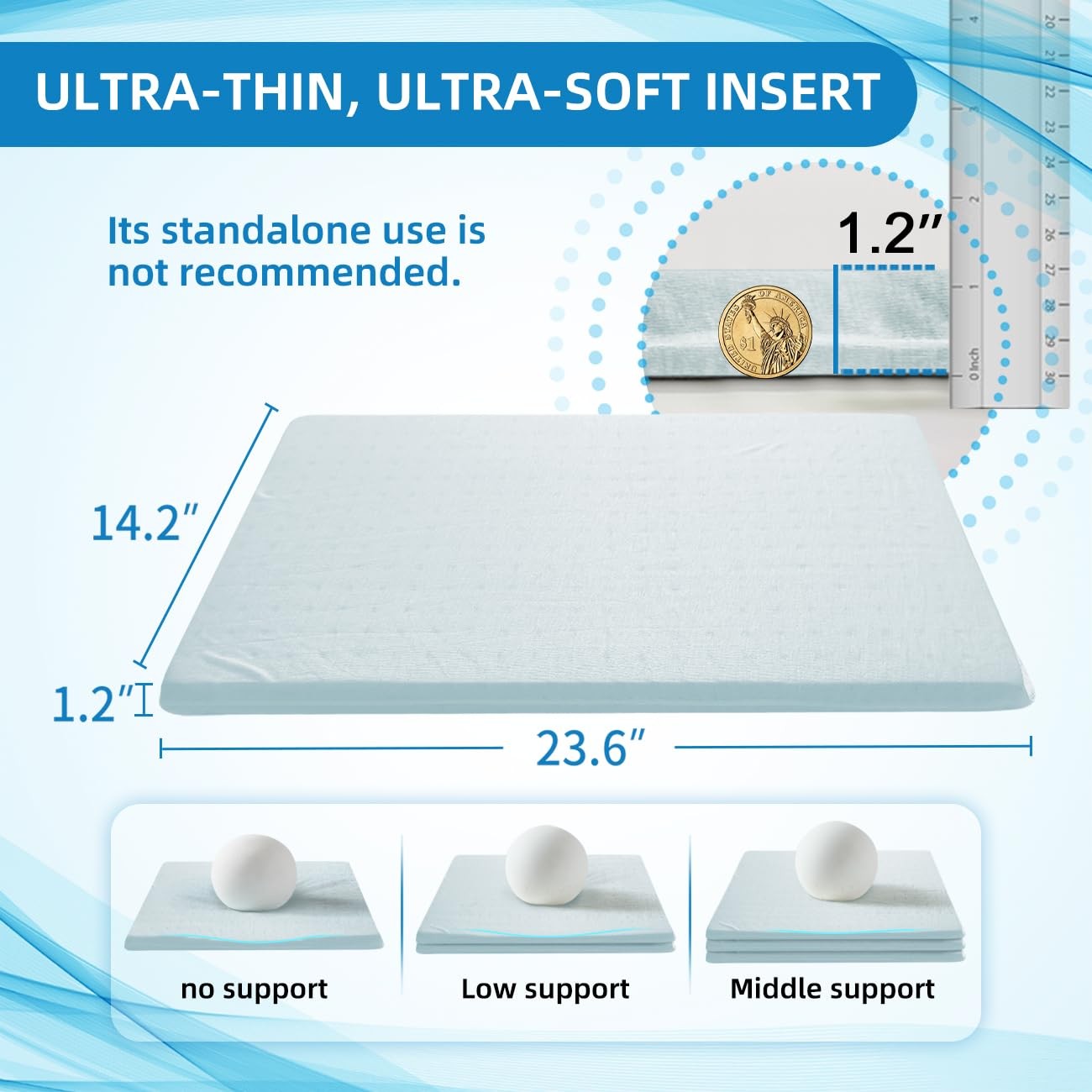 LOFE Adjustable Memory Foam Pillow's One Layer - 1 Height 1.2'' 1.2in, Blue