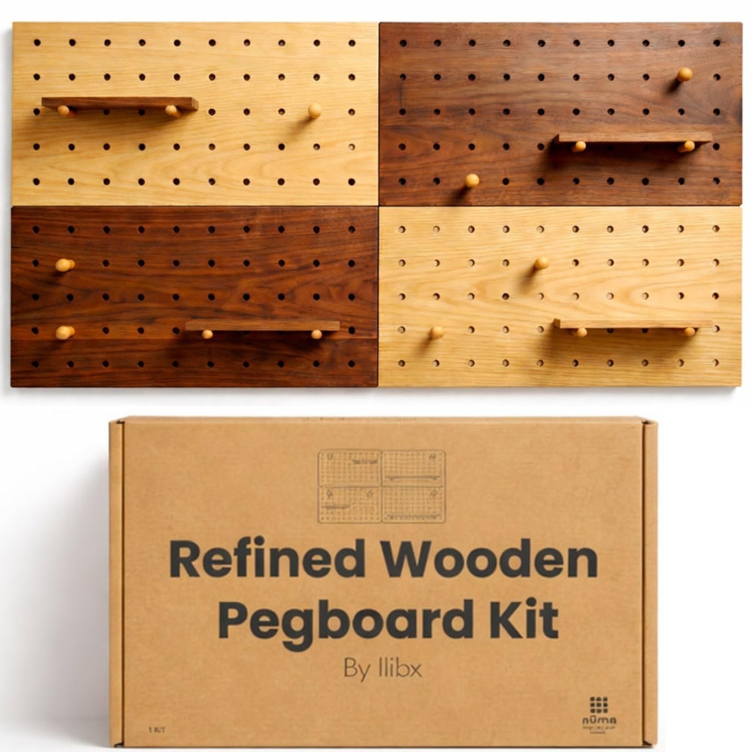 Wooden Pegboard Wall Organizer Kit – Modern Density Wood Peg Board with Shelv...