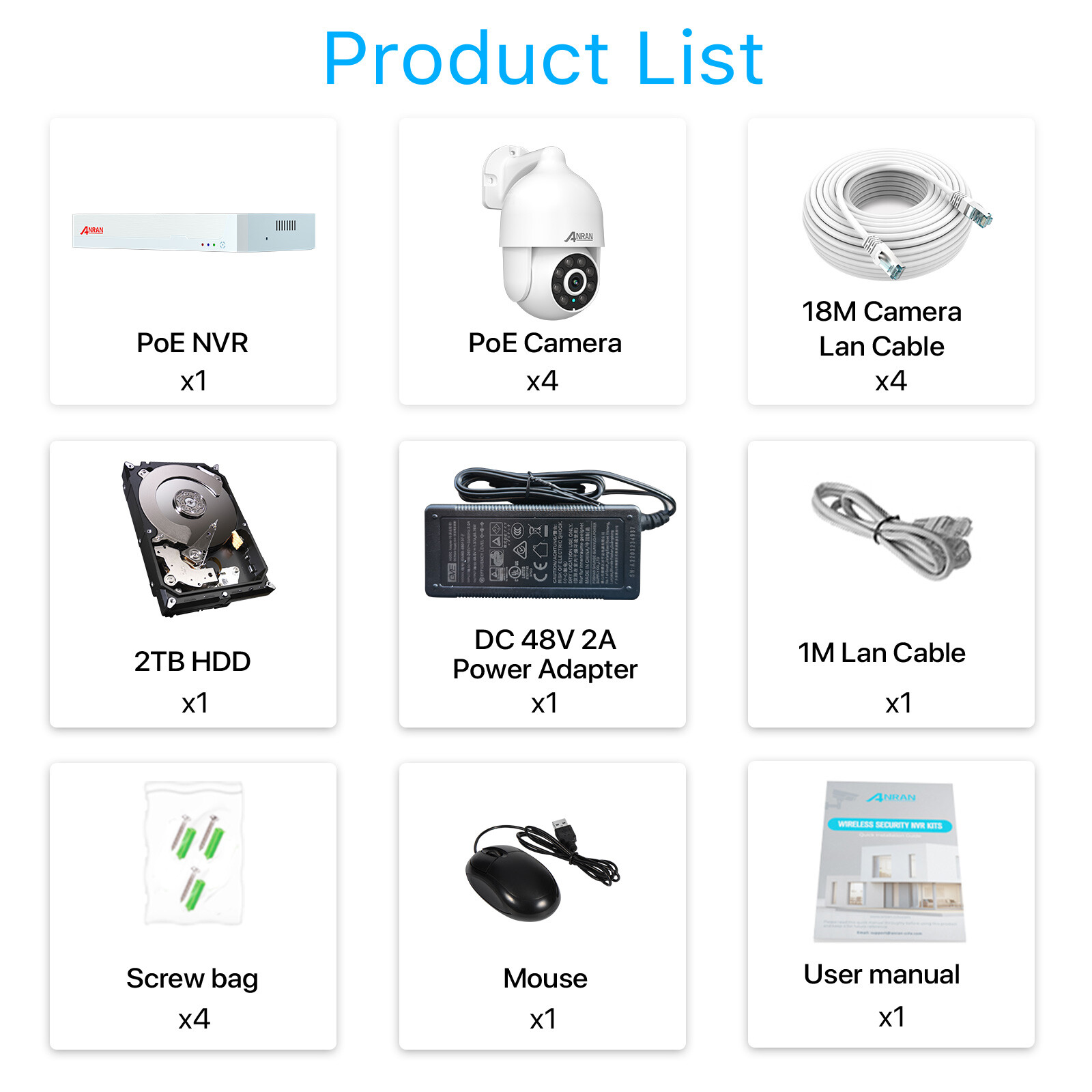 ANRAN Wired POE Security Camera System Outdoor PTZ Motion Detection 8CH NVR Kits