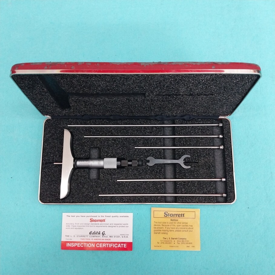 Starrett 445BZ-6RL  Depth Gage  4" Base, 0-6 Range .001"  W/Original Case