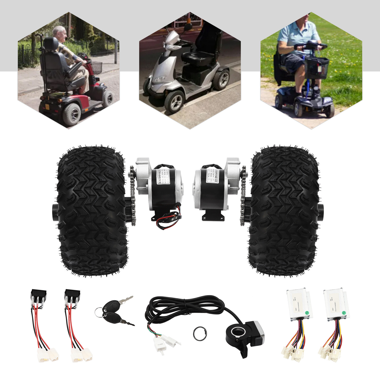10" Motor Drive Air Wheel Conversion Kit 2 Wheels Electric Cart Scooter 24V 250W