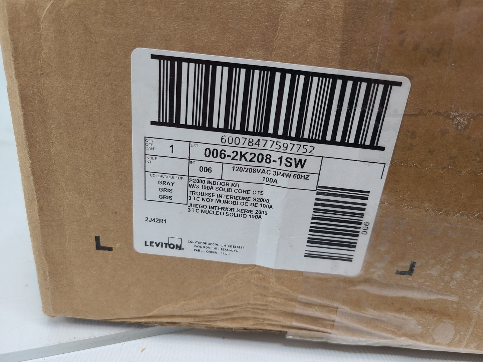 Leviton 2K208-1SW Series 2000 Indoor Usage Meter 3 Solid Core CTs 480V 100A