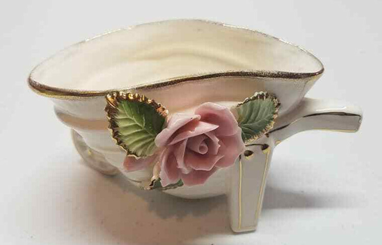 Lefton's Japan Wheelbarrow Gold accent Pink Rose PLANTER Vase Bowl Figurine