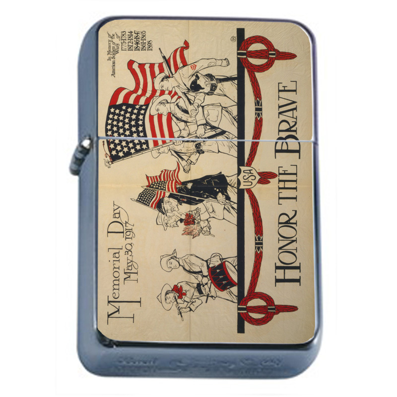 Vintage Poster D187 Flip Top Oil Lighter Wind Resistant Flame Honor The Brave