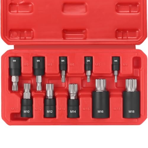 10-Piece XZN Triple Square Spline Bit Socket Set, 1/4”, 3/8” and 1/2” Drive M4