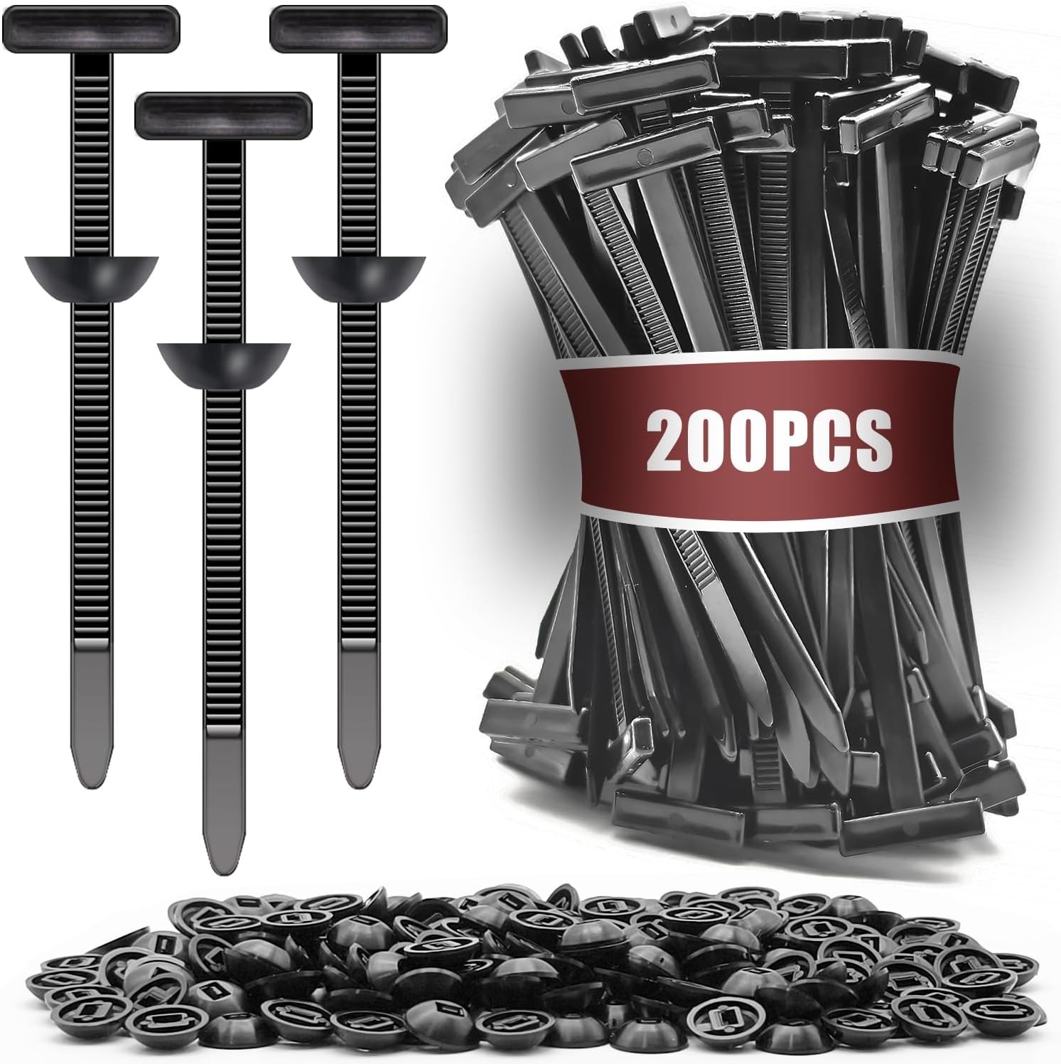 200PCS Nylon Cable Tie Buckle Zip Heavy Duty Self Locking Push Pin UV Resistant