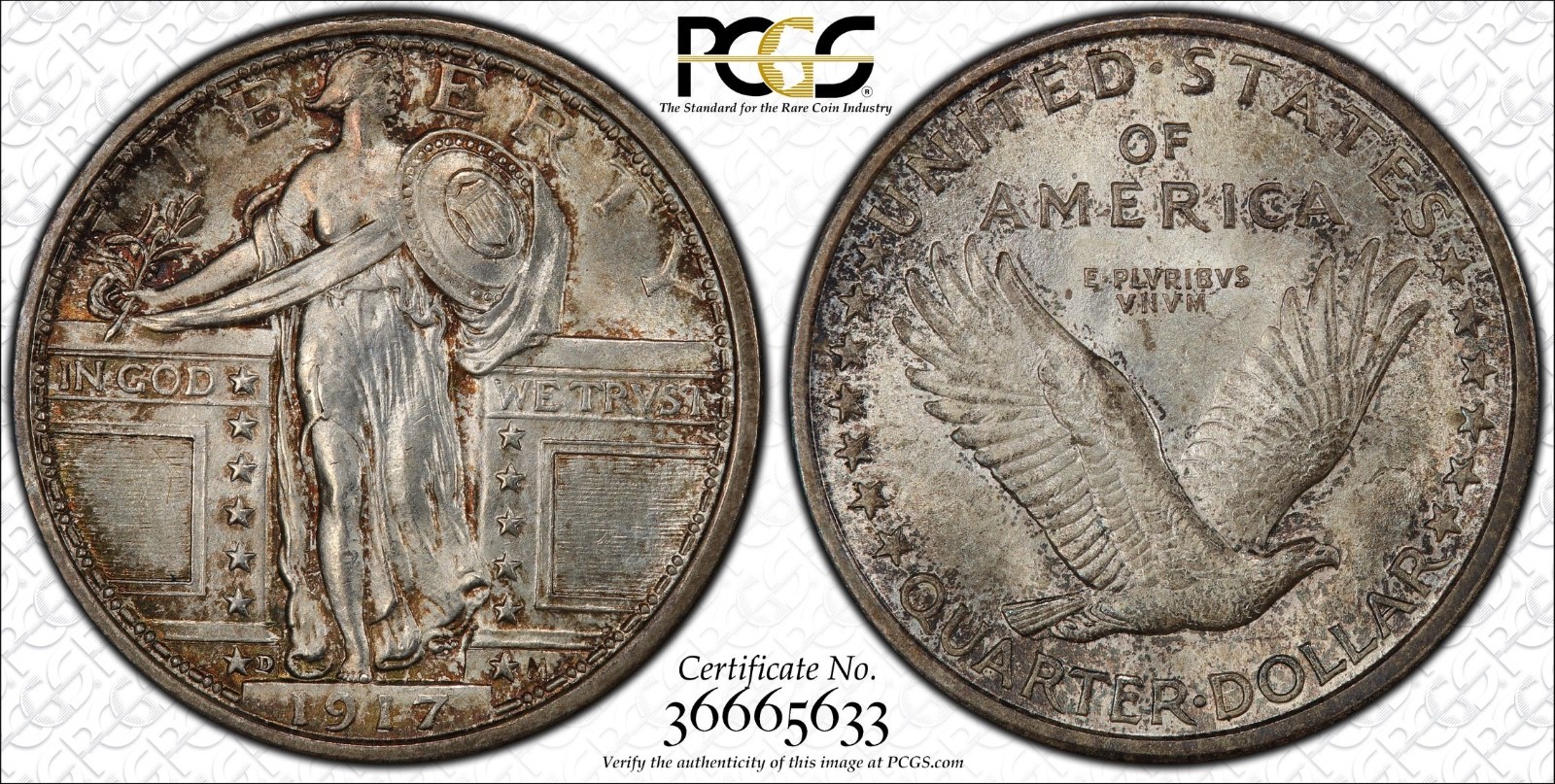 1917-D (Ty-1) Standing Liberty Quarter - PCGS MS64FH - Choice BU Coin
