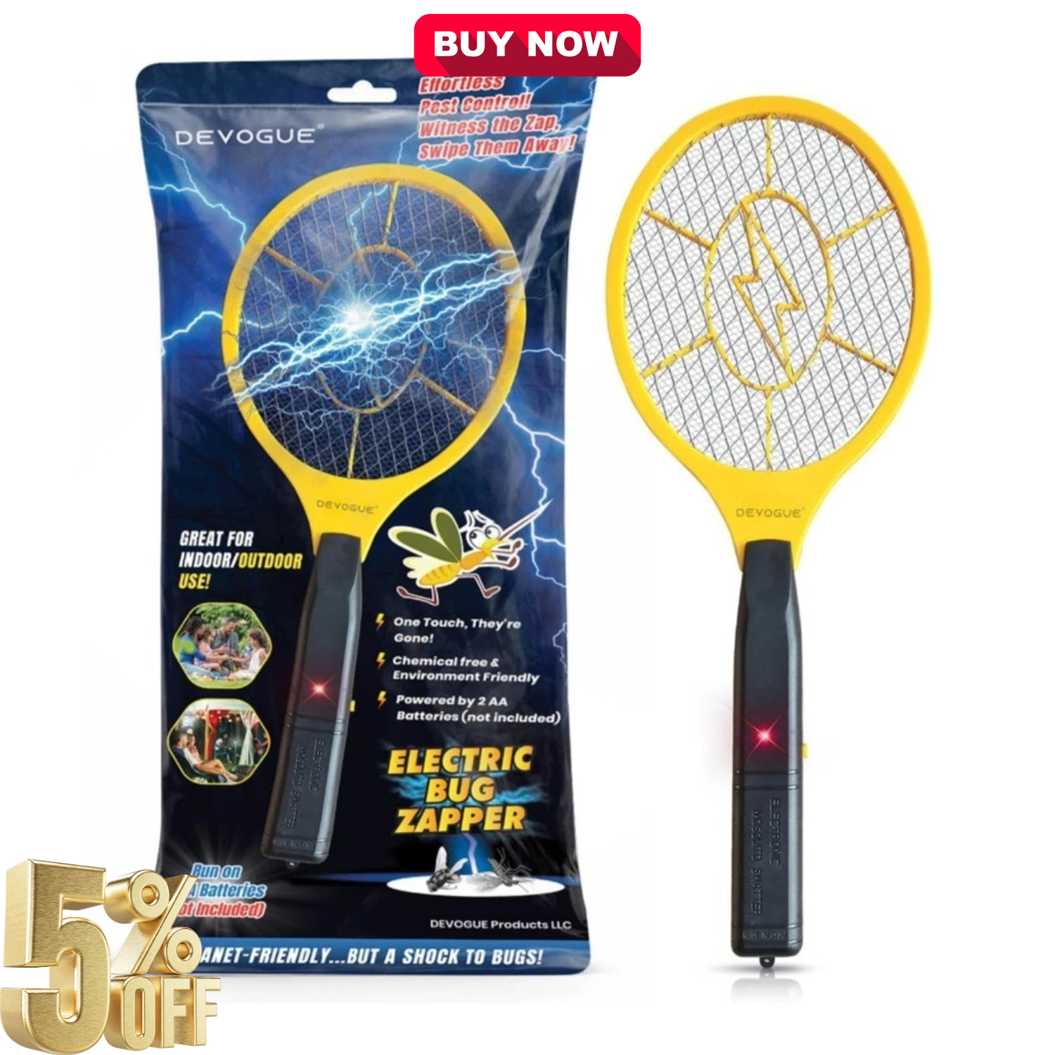 Electric Fly Swatter–Battery Operated Bug Zapper Racket, Mosquito &Insect Killer