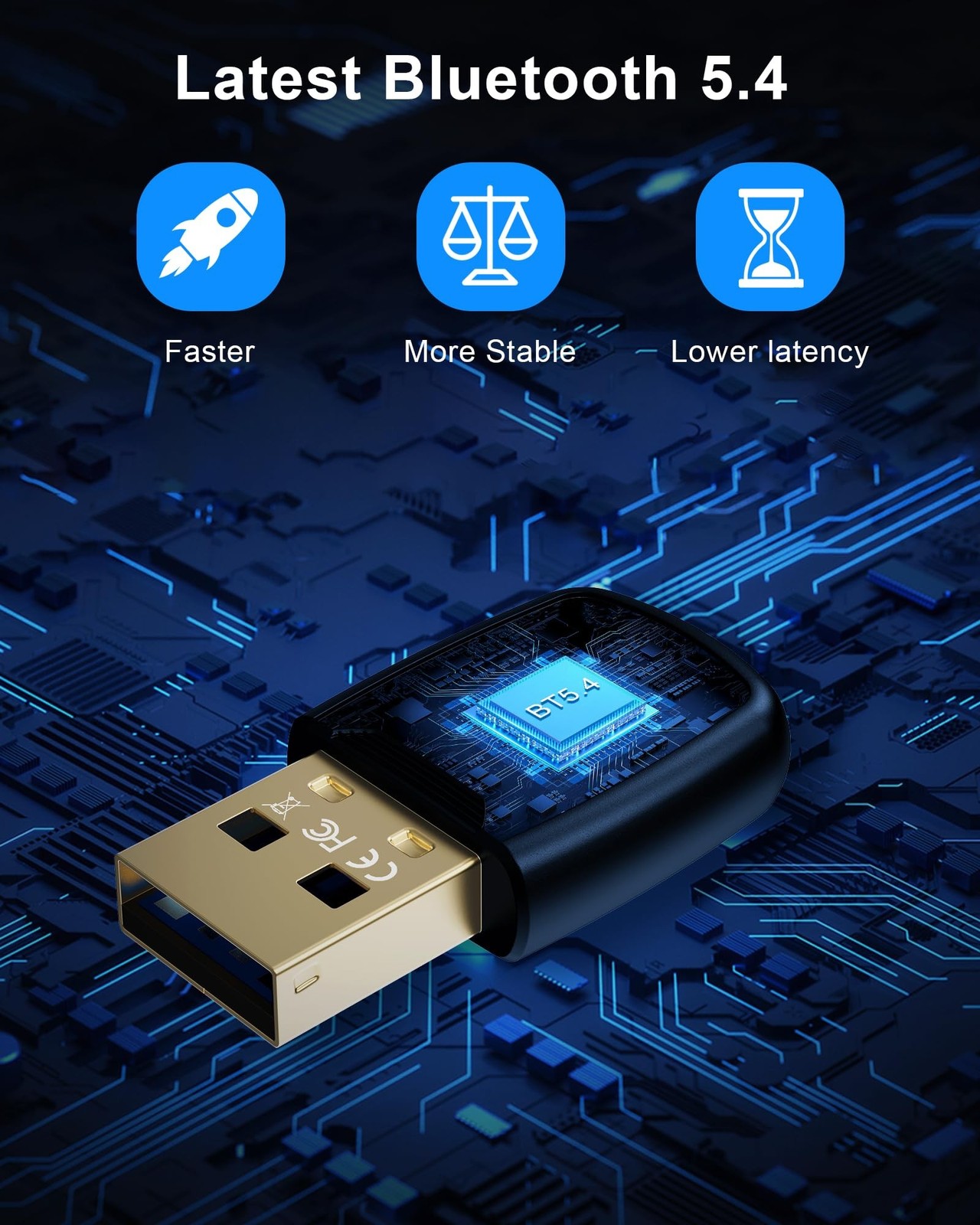 5.4 Bluetooth Dongle - 20M Range USB Adapter for PC, Plug and Play, Supports ...