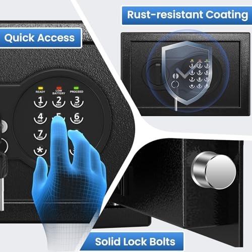 Fireproof Waterproof Safe Box with Keys & Passcode, Wall Mount, Smart Alert Syst