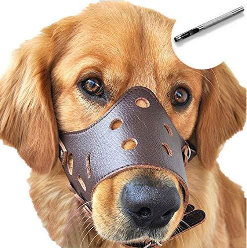 Dog Muzzle Leather, Comfort Secure Anti-Barking Leather Dog Muzzle for Small ...