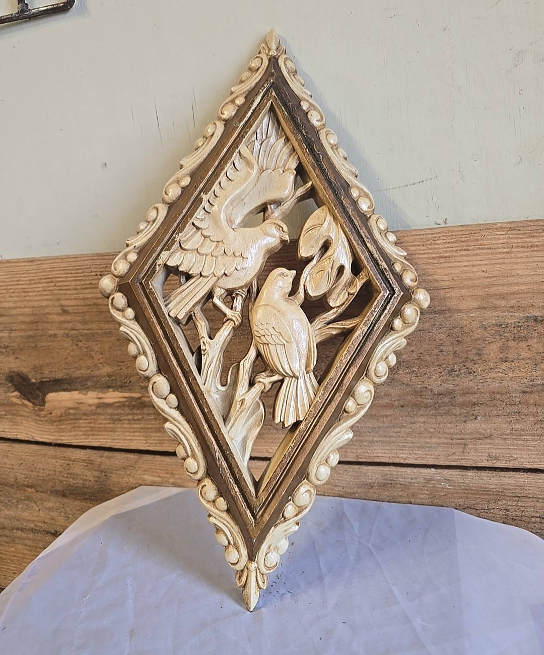 Vintage 1973 Burwood Openwork Diamond Shape Ducks Wall Hanging Plaque