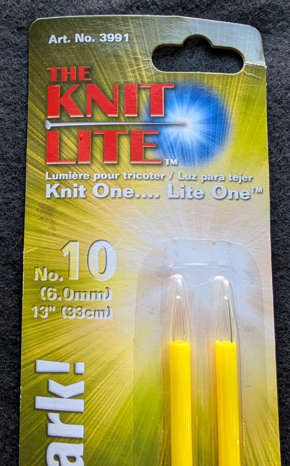 NEW The Knit Lite Light Up Knitting Needles Clover 13" Size 10 6mm Yellow #3991