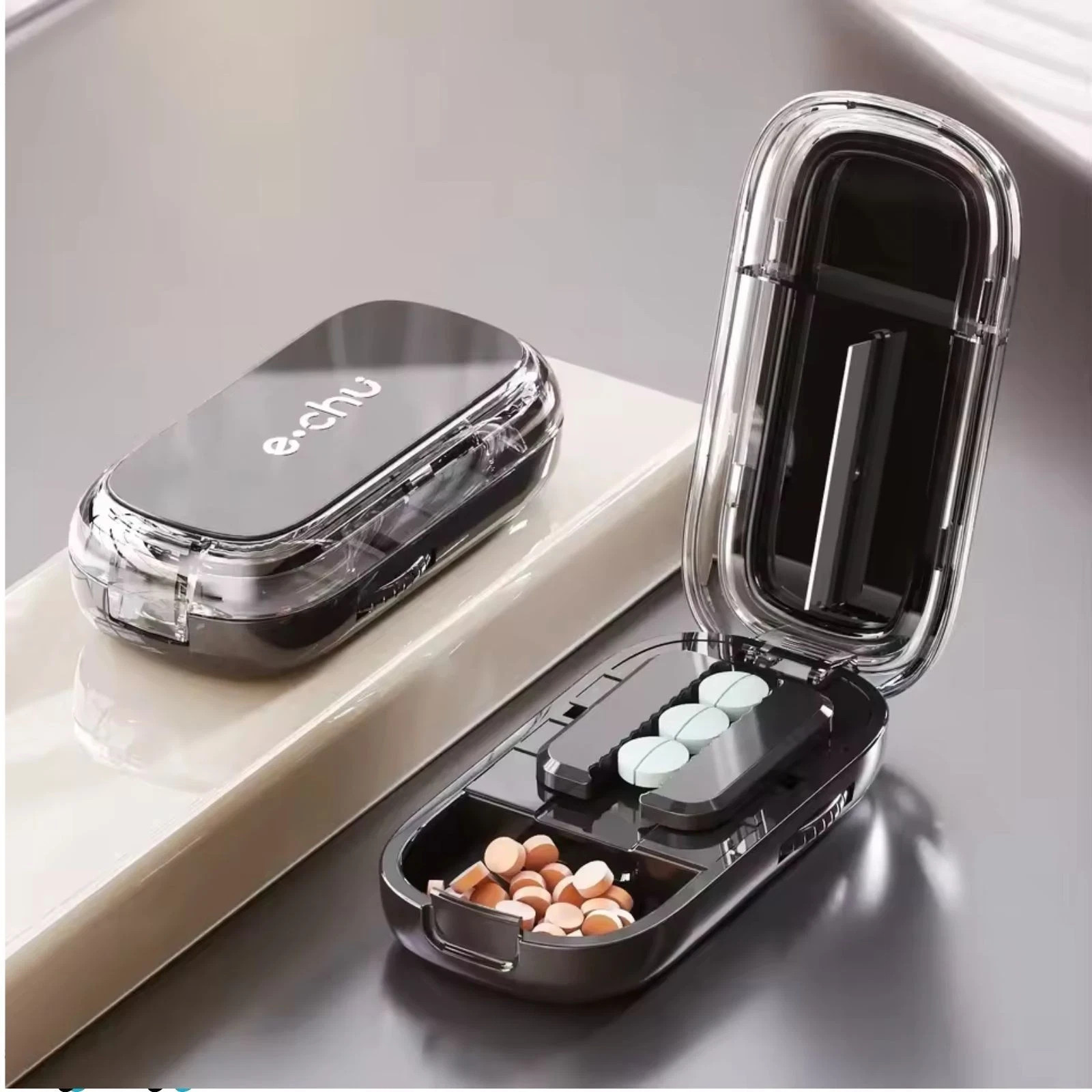 Adjustable Precise Pill Cutter Storage Box Portable Drug Tablet Medicine Dust