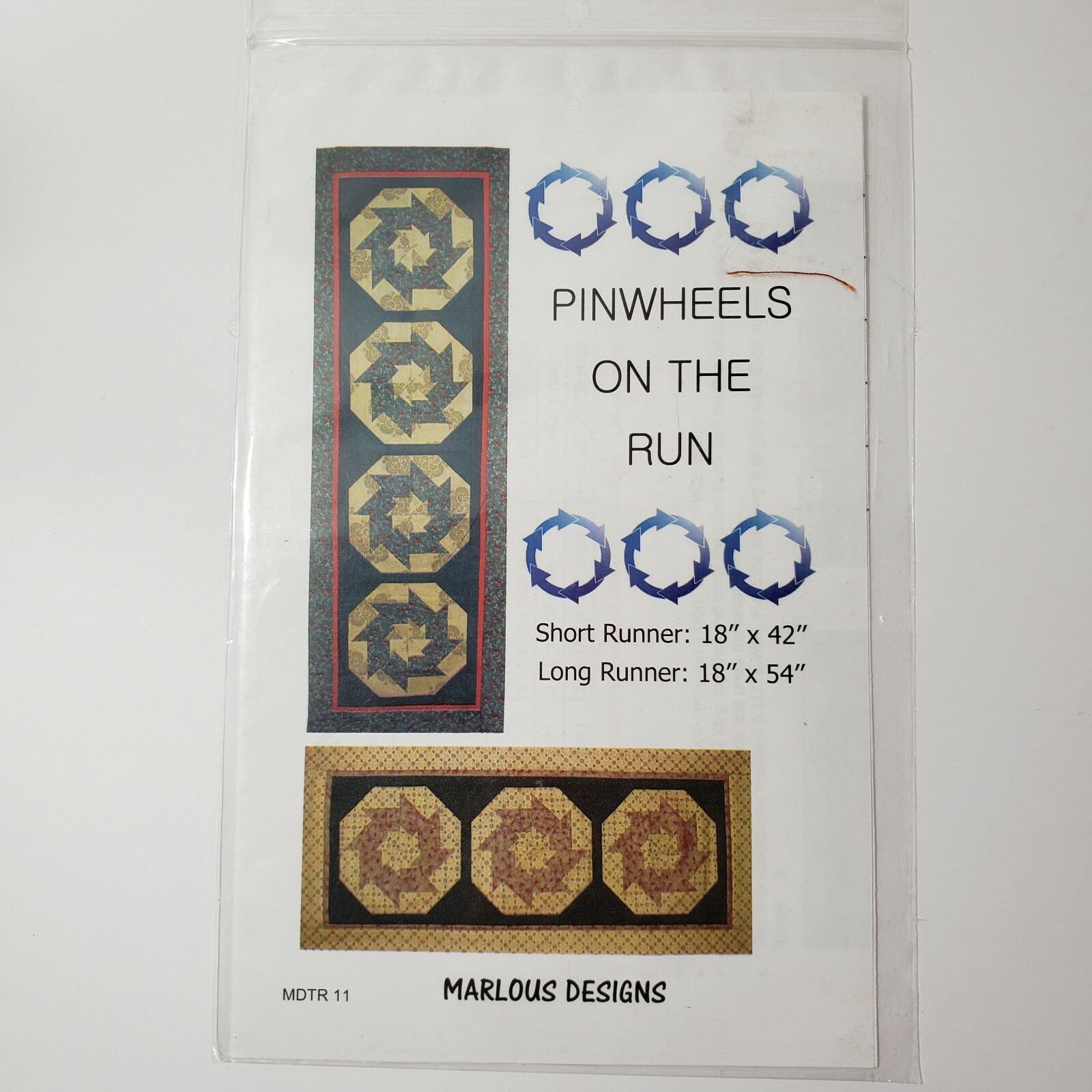 Marlous Designs Pinwheels on the Run Quilt Table Runner Pattern 18" × 42" or 54"