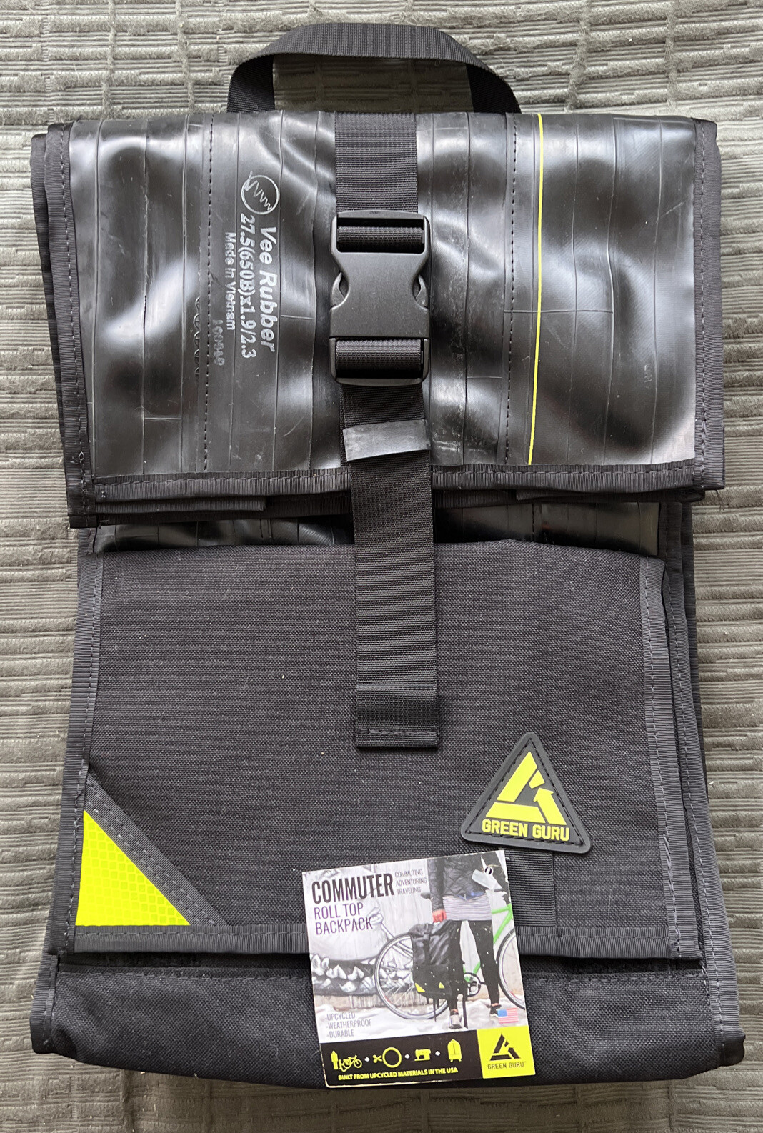 Green Guru - Black 18L Commuter Roll Top Traveling Backpack, Waterproof