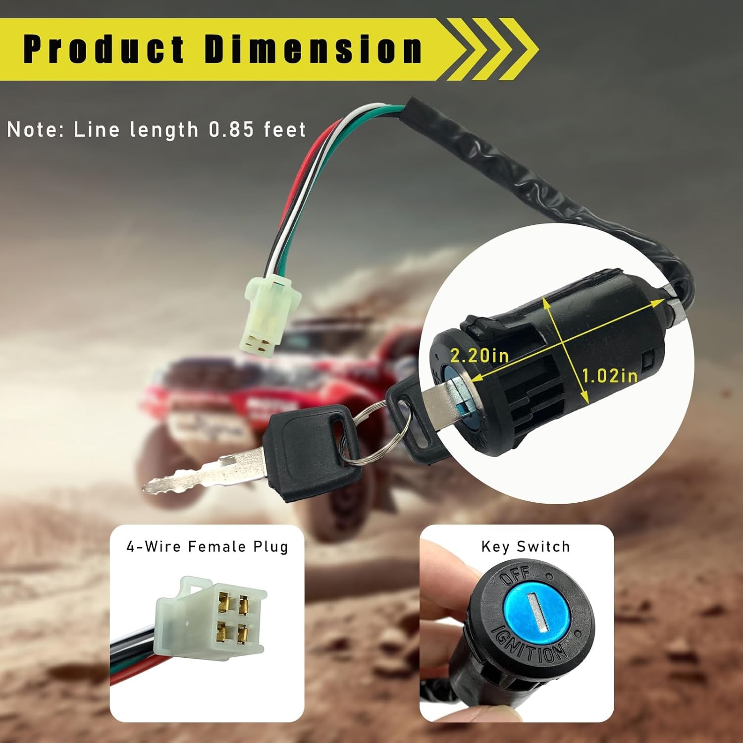Motorcycle Ignition Switch, 4 Wire Pin Ignition Switch with 2 Keys Color: 1 PC