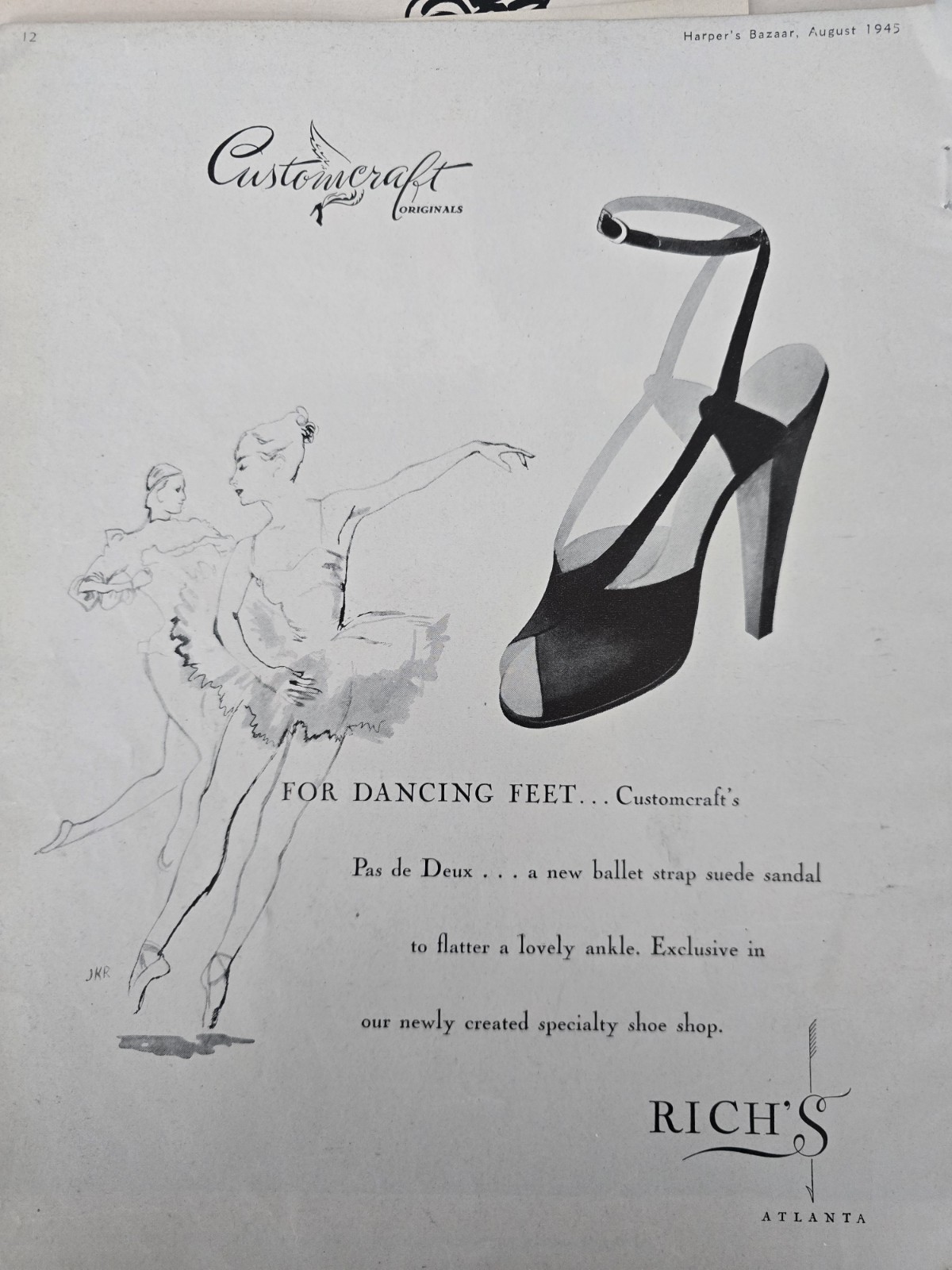 1945 Women's Customcraft Pas De Deux Shoes for Dancing Feet Vintage Ballerina ad